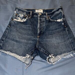 Agolde Reese Women's Frayed Hem Jean Shorts - Dark Blue